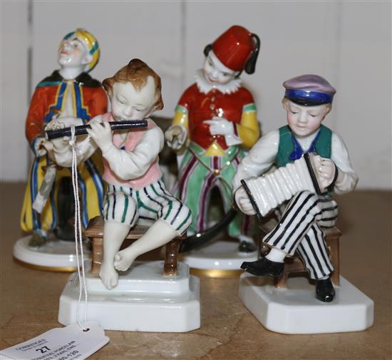 2 Rosenthal porcelain figures, 2 Karl ens figures and chelsea pottery cottage
